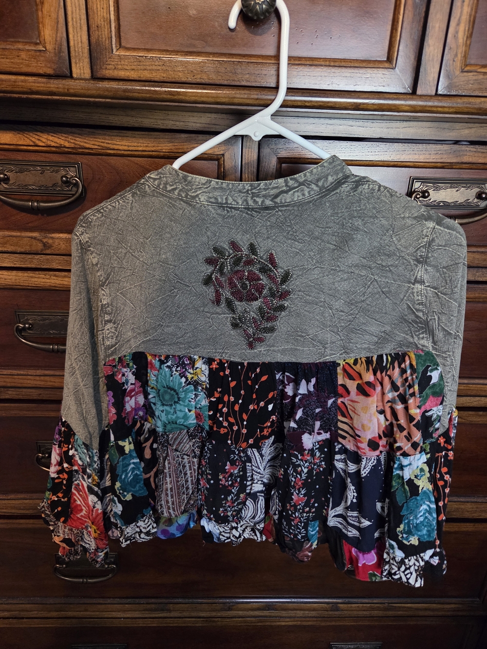 Young Threads Olive Mixed-Print Boho Shrug - Size S